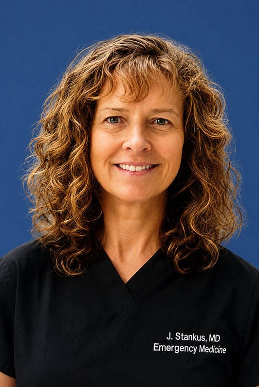 Jennifer L’Hommedieu Stankus, MD, JD, FACEP, is a board-certified emergency physician, licensed attorney, and producer whose career spans medicine, law, and media.