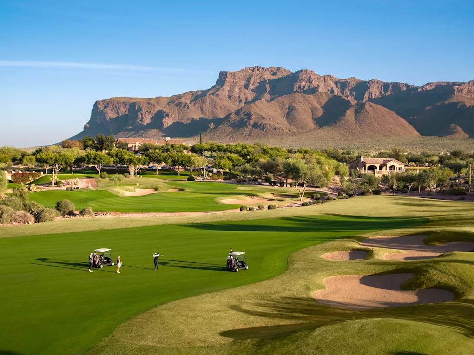 Early morning golfers on the 9th hole of the Lost Gold Course at Superstition Mountain Golf and Country Club in Arizona. Photo by Golfweek
